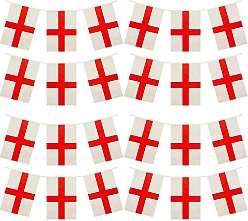 33ft/10m St George Cross Bunting England English Banner 25pcs Large Square Flags St Georges Day Euro Cup Cricket Rugby Football World Cup Sports Events Street Party Decoration