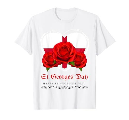 St Georges Day Outfit Idea For Kids With Rose English Flag T-Shirt
