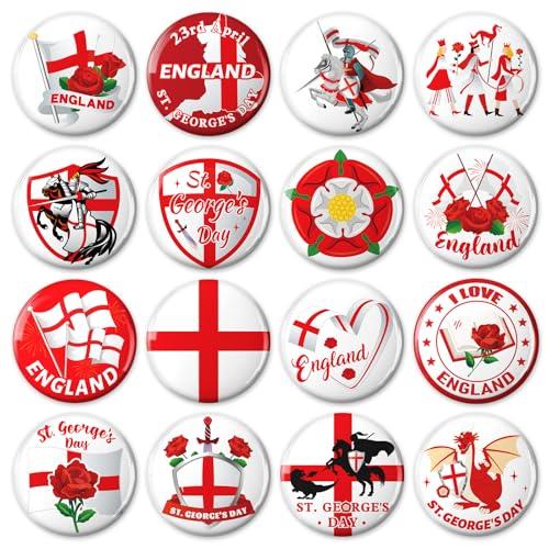 DPKOW England Pin Badges Brooches for St Georges Day Accessories, 32pcs England Flag Badges St. George's Day Lapel Pins for England Party Favour Supplies St. George's Day Pin Button Clothes Backpacks