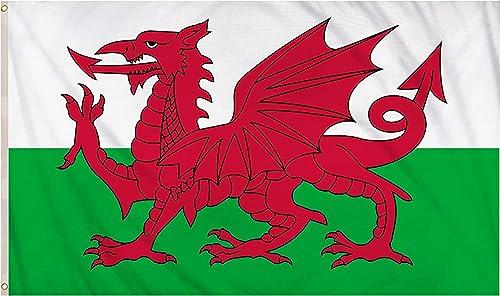 Large 5ft x 3ft Wales Welsh Dragon National Flags Events Pub BBQ Decorations Banner Support Table Cover Football Rugby Sports, Polyester