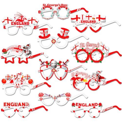 24pcs St. George's Day Party Glasses, St Georges Day Accessories England Party Eyeglasses Eyewear Paper St Georges Day Eye Masks England Party Favours St Georges