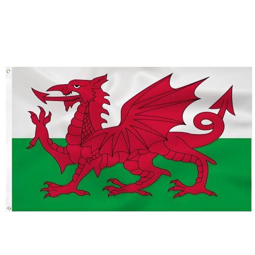 Welsh flag 3x5FT -(90x150cm) Welsh National Flags Indoor/Outdoor Quality Polyester with Vivid Color and Brass Grommets Decorations