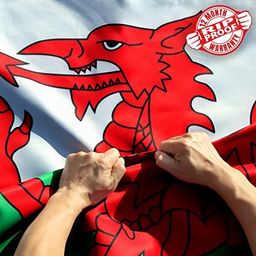 Rip-Proof Double Sided 3-Ply Wales Flag 3x5 Ft - Canvas Header and Wrinkle Resistant - The Strongest Longest Lasting Welsh National Flag 3X5 Ft