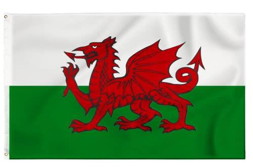 Welsh Flag Cymru Wales Flag 150cm x 90cm with Eyelets St Davids Day Red Dragon Flag Six Nations UK Flag