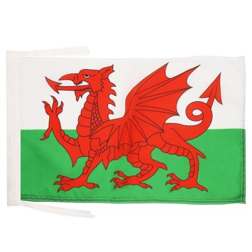 FLAG - Wales Flag - 18'' x 12'' - 100% Polyester Welsh Small Banner with Two Cords - Fade Resistant - Vivid Colors - 18x12 in - 45x30 Cm