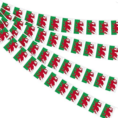 Welsh Flag Bunting 30pcs Flags for St David's Day, 10m Double Sided Wales Welsh Dragon Bunting for Six Nations Rugby Euro World Cup Football Party Decorations (14 x 21 cm - 10m, 1 Pack)