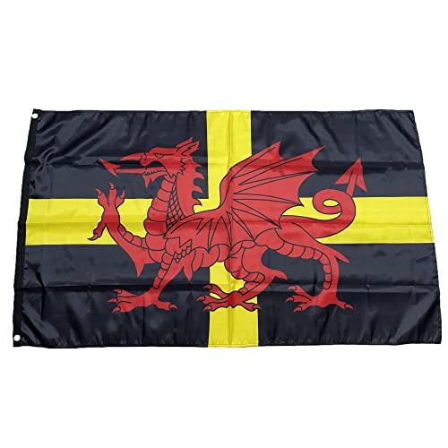 Wales St Davids Cross flags 3x5ft Welsh St Davids 90cmx150cm Polyester 90g Black headtape with Eyelets and Double Stitched