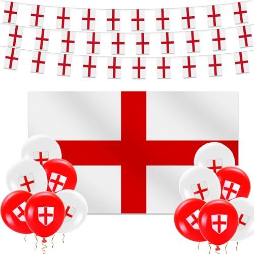 England St Georges Flag Bunting Decorations Balloons for St. George's Day Decoration Euro Football Decorations Large St George's Cross Flags Garden Street Bar Party Decoration