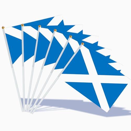15pcs Scottish Flags on Sticks for Burns Night Decorations, 14 x 21cm Scotland Hand Held Small Stick Flags with 30cm White Poles for St. Andrew's Day Euro Football Party Decorations