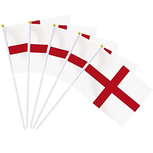 England Flags on Sticks for St. George's Day Decorations, 15pcs St. George Hand Held Small Flags with 30cm White Pole Garden Party Decor